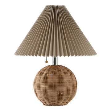 Aksel 17.25" Coastal Scandinavian Resin/Iron Sphere LED Table Lamp with Pleated Shade and Pull Chain - JONATHAN Y